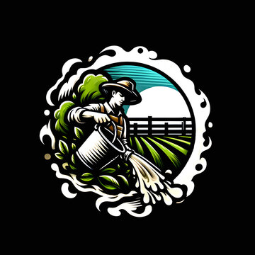 recommend clip art: illustration design logo farmer sprayer on black background