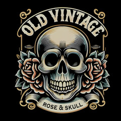 Fototapeta premium illustration vintage logo design a rose and skull bone