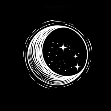 illustration vintage logo design a star and moon on black background