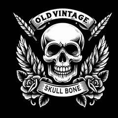 silhouette logo design tattoo a rose and skull bone