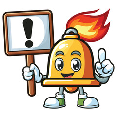 A cartoon mascot illustration bell with exclamation sign board vector vector illustration on white background