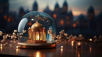 Ramadan Kareem Eid Mubarak Royal Elegant Lamp with Mosque, with holy quran 
