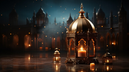 Ramadan Kareem Eid Mubarak Royal Elegant Lamp with Mosque Entry Holy Gate