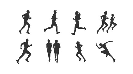 set of silhouettes of running athletes - obrazy, fototapety, plakaty