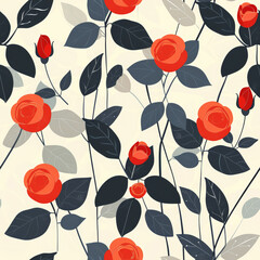 seamless pattern of rose vines and tendrils, using minimalist geometric shapes and clean lines