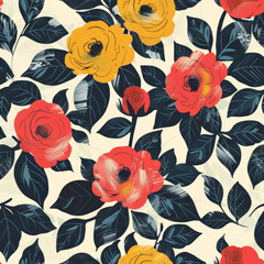 seamless pattern of retro floral prints, featuring minimalist illustrations of roses