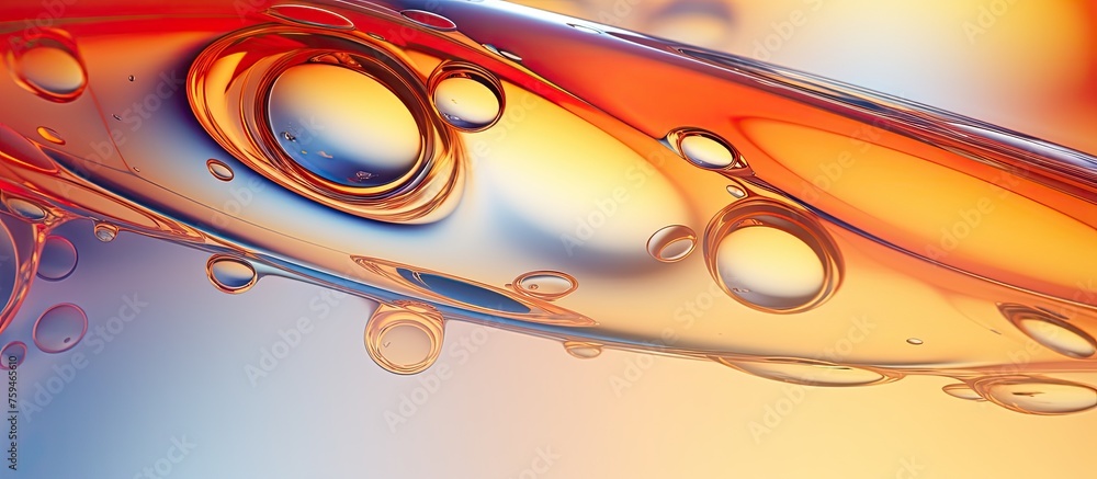 Poster macro photography of electric blue liquid with bubbles, creating a mesmerizing art piece. the bubble