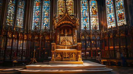 The Coronation Chair, known as St Edward's Chair or King Edward's Chair 1300. Used for coronation of all British monarchs. generative ai - obrazy, fototapety, plakaty