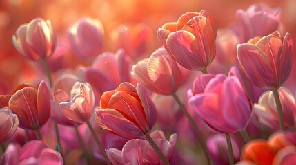 Experience the captivating elegance of tulips with close-up shots capturing intricate blooms - obrazy, fototapety, plakaty