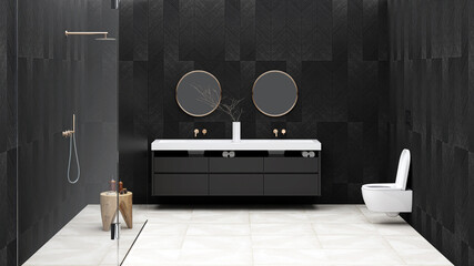 Bathroom renovation, assembly, architecture, design, BIM project, 3d rendering, 3d illustration, Wireframe - 759467477