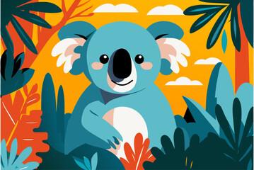 A koala lounges amidst lush eucalyptus leaves, its adorable features and relaxed demeanor evoking a sense of peace and tranquility. - obrazy, fototapety, plakaty