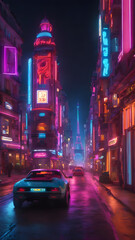 Futuristic neon paris in the night