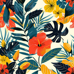 
tropical pattern, mid century style, adobe illustrator drawing, illustration, in colour,