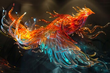 An abstract digital sculpture of a phoenix