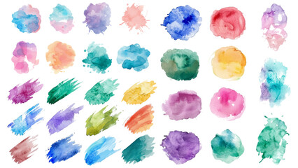 Set of watercolor circles brash multicolored. watercolor on white background. This is watercolor splash. It is drawn by hand transparent background.  © Towhidul