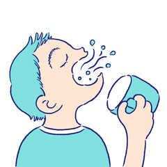 うがいをする男の子のシンプルなイラスト