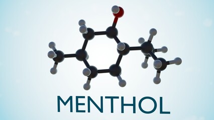 3d rendering of chemical structure of menthol isolated on the light blue background
 - obrazy, fototapety, plakaty