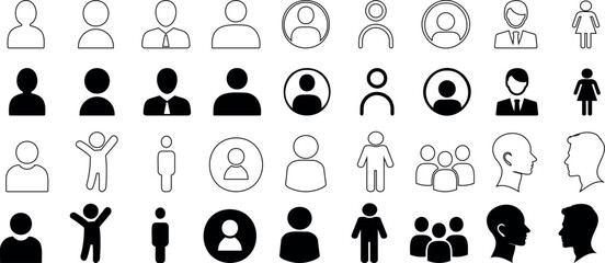user icons set, person icon vector illustration. Single person, group, profile, avatar, emotion expressions. Ideal for web design, user interface, social media
