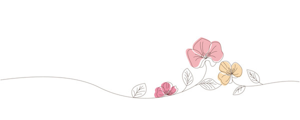 Simple beautiful flowers line design. Hand drawn floral design elements. Spring flowers. Vector illustration.