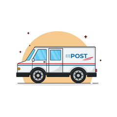 Postal Delivery Van Vector Illustration. Mail Transport Service Concept Design