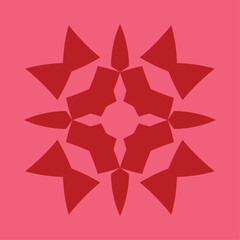 ceramic or tile vector design that forms blooming flower petals, dark red on a pink background.