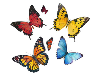 Obraz premium implistic four or five butterflies in various patterns and colors, They are set against a plain white background PNG