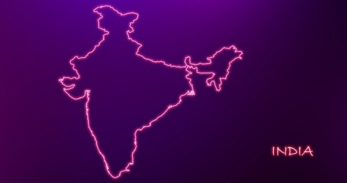 INDIA outline map with neon glowing lines on dark background,
Futuristic concept, INDIA neon map, neon  map pink outline, modern digital concept INDIA