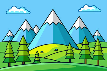 A mountain range with lush trees in the foreground.