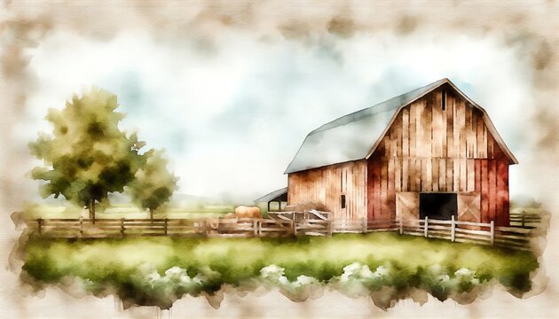 Watercolor painting of a Farm Barn