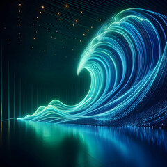 Naklejka premium Big Neon Wave ,wave,neon, fractal, design, vector, illustration, Ai generated 