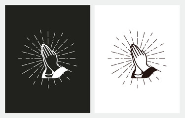 Praying Hands Sunburst Line logo design vector icon inspiration
