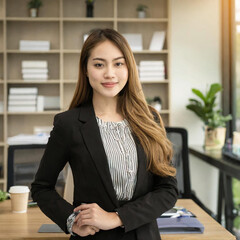 Portrait of smiling business woman standing in the office room