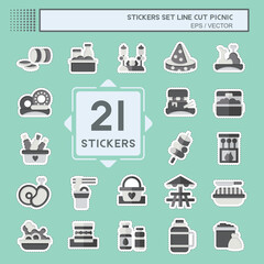 Sticker line cut Set Picnic. related to Holiday symbol. simple design editable. simple illustration