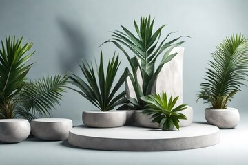 stone podium with tropical plant on summer concept for product display