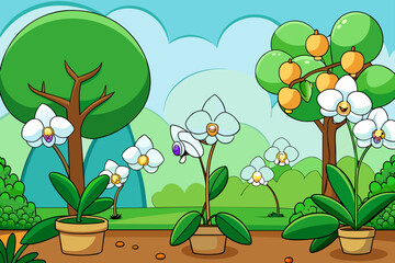 The orchid blooms in abundance, its vibrant colors contrasting beautifully with the verdant foliage of its jungle home.