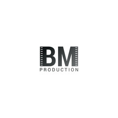 vector creative logo with initials BM film roll design.