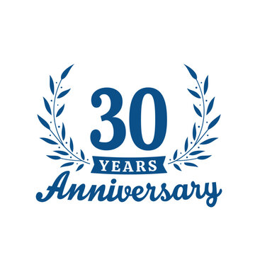 Celebrating 30 years anniversary logo design template. 30th anniversary celebrations logotype. Vector and illustrations.