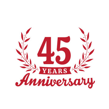 Celebrating 45 years anniversary logo design template. 45th anniversary celebrations logotype. Vector and illustrations.