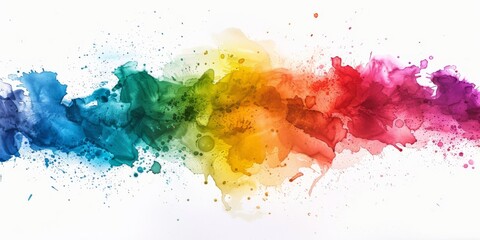 Dynamic watercolor splash in cool to warm hues, creating an inspiring spectrum against a pristine white background.