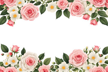 border fame made of flowers and leaves pattern with blank text space  isolated on transparent background