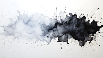 Black watercolor smears on a pure white background, add some artistic flair