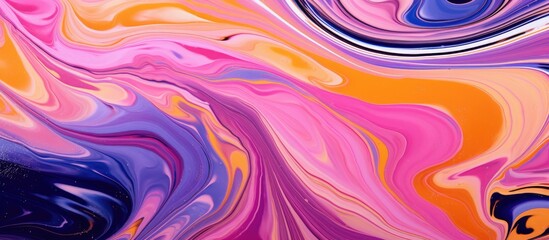 A detailed closeup of a vibrant painting made with purple, pink, violet, and magenta art paint. The...