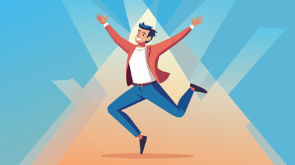 Fototapeta na wymiar Joyful Man Jumping With Excitement in a Modern Illustration