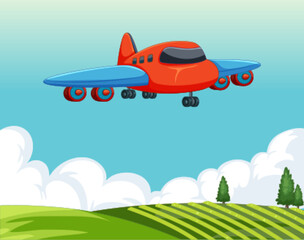 Vector illustration of a cartoon airplane flying.