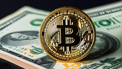 Cryptocurrency: Bitcoin Coin Symbolizing Digital Economy's Technological Foundation. - obrazy, fototapety, plakaty