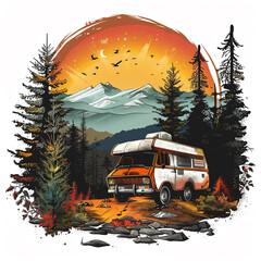 Adventure Camping designs for Tshirt print on demand on white background.