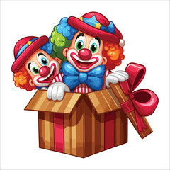 Clown in a gift box vector illustration vector isolated on white background