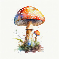 Mushroom watercolor on white background
