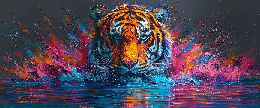 A colorful tiger painting in the style of acrylic, Background HD For Designer