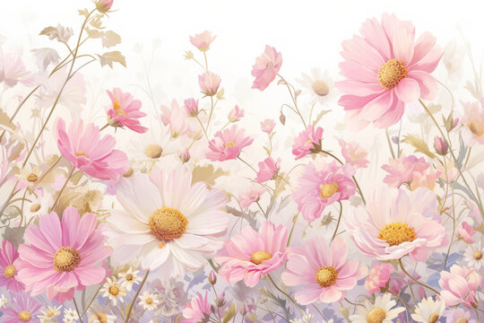 Hand drawn flowers background on white background